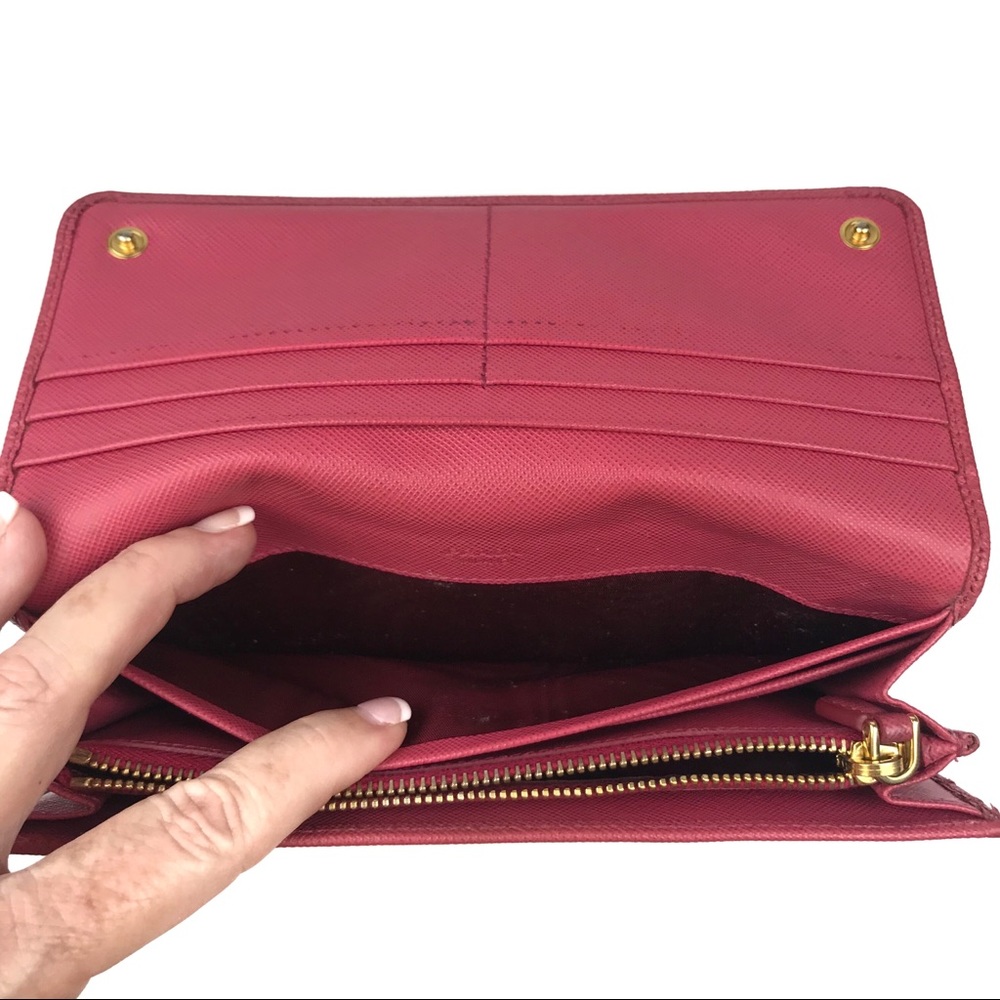 PRADA Wallet Fiocco Bow Peonia Pink Saffiano Lux Leather Gold Hardware - Picture 5 of 14